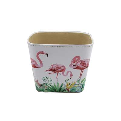 Custom patterned High grade PU leather flamingo gift basket storage basket