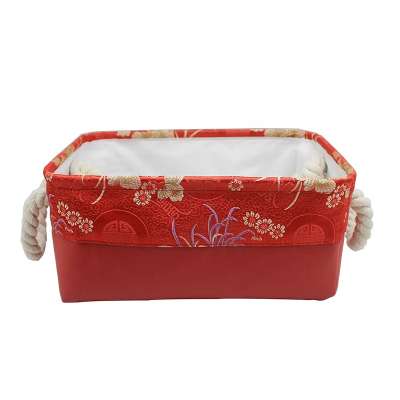 Wholesale small Silk fabric empty gifts  organizing fabric storage basket with rope handle